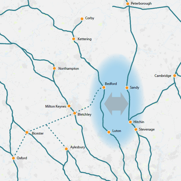 February 2009 illustration of scope of corridor options for the central section