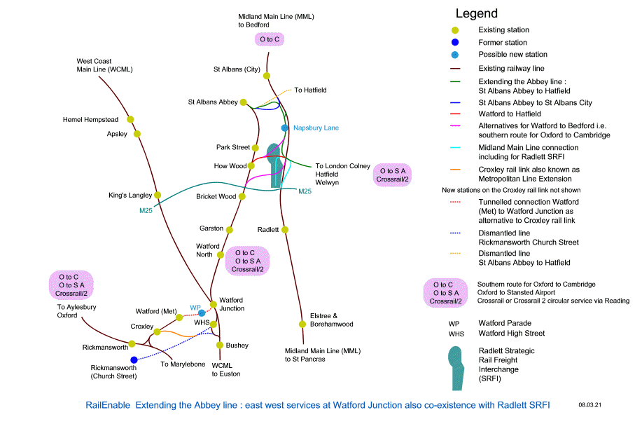 Extending the Abbey line : east west services at Watford Junction also co-existence with Radlett SRFI