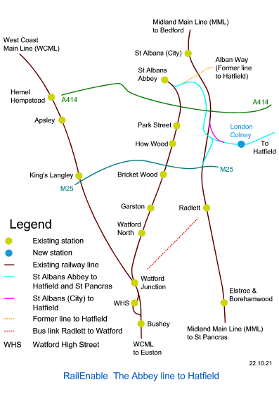 Abbey line with trains passing at How Wood